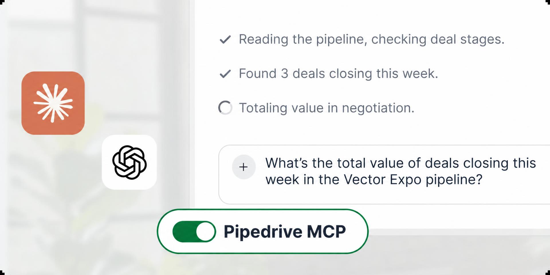 Pipedrive MCP connecting AI assistants to live CRM pipeline data